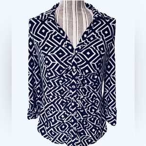 INC INTERNATIONAL CONCEPTS Navy & White button down top with sparkling buttons